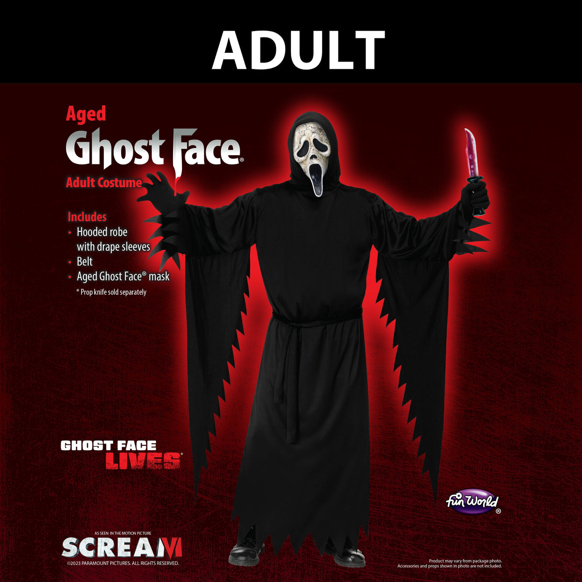 Scream Aged Ghost Face Halloween Costume for Adults, 3-Piece, Men's Size M-XL (32-42), by Fun World