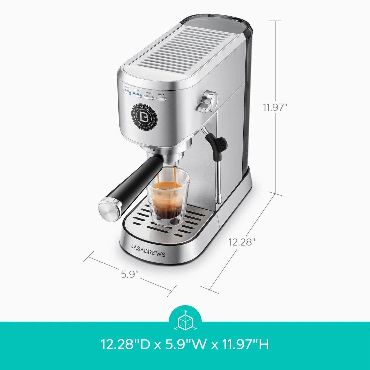CASABREWS Espresso Machine, 20-Bar Pressure, 34 oz Water Tank, Silver - 5418Basic