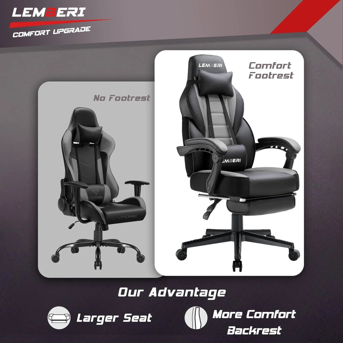 Waleaf Gaming Chair With Lumbar Massage And Footrest