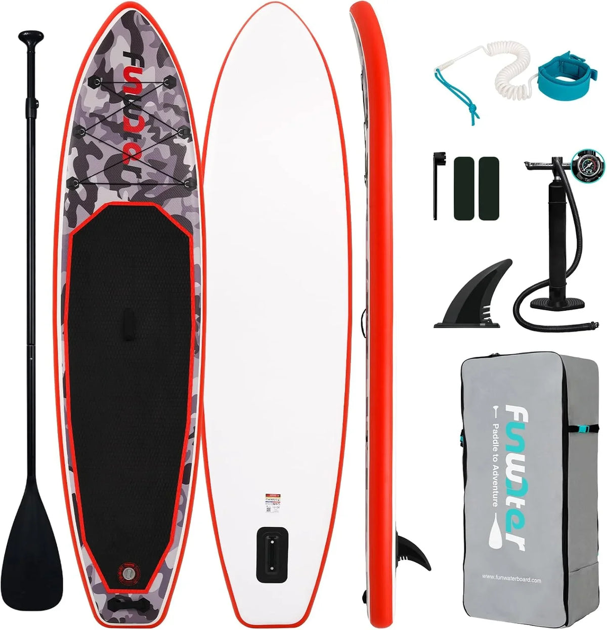 FunWater Inflatable Stand Up Paddle Board, 11 ft x 32 in x 6 in - SUP Paddle Accessories