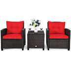 3-Piece Rattan Patio Conversation Set With Cushions And Coffee Table