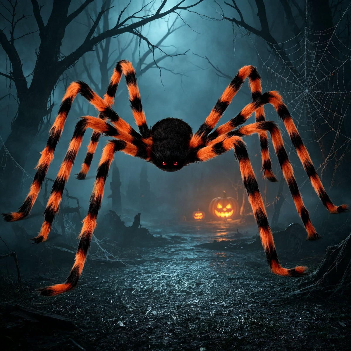 Joyfy 5 ft Scary Giant Spider Halloween Decorations Outdoor, Poseable Spider Lifelike Hairy Prop for Yard, Haunted House, Tree or Porch Party Decorations