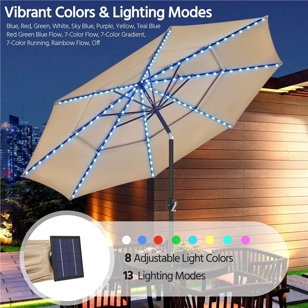 Renwick Outdoor Patio Parasol With Color-Changing LED Strip, Tan - 10 Ft