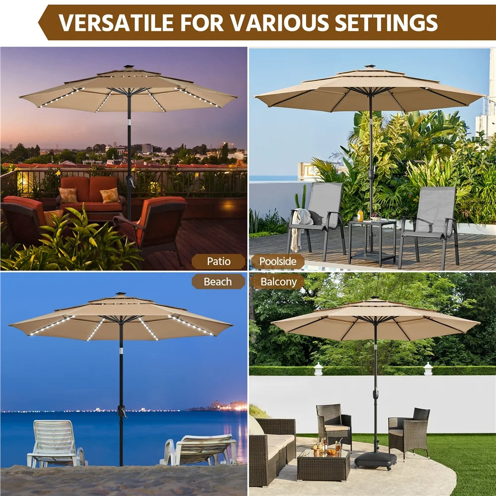 Renwick Outdoor Patio Parasol With Color-Changing LED Strip, Tan - 10 Ft