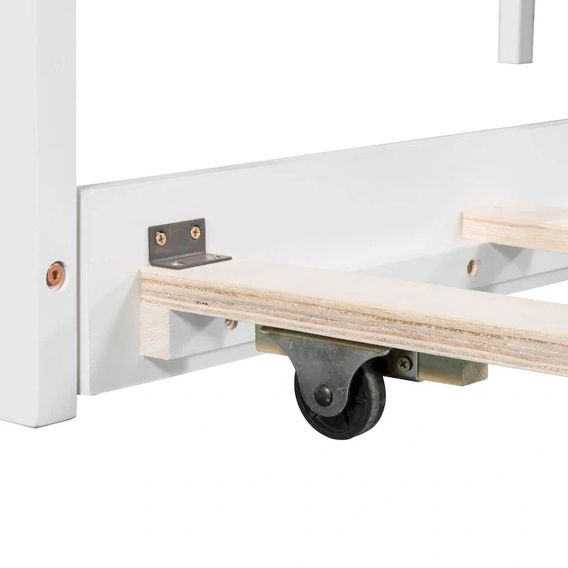 White Twin Size L-Shaped Platform Bed With Trundle And 2 Drawers