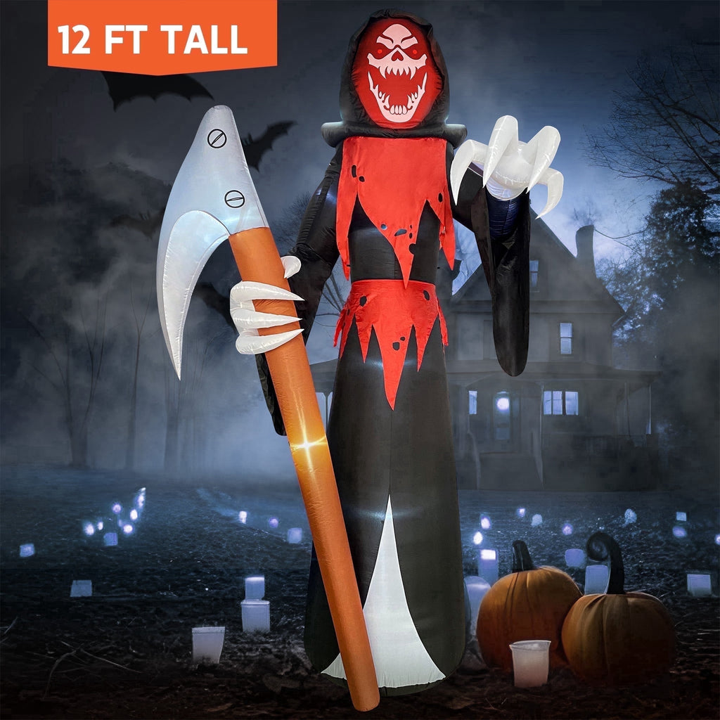 Joyfy 12 ft Giant Halloween Inflatable Pumpkin Ghost Vampire with Skull Decoration with Built-in LEDs, Ghost Halloween Decorations Outdoor Blow Up Yard Lawn Decoration