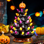 Joyfy 8.5 inch Halloween Decorations Ceramic Gnome Tree Decorations with Build-in LEDs, Light Up Pumpkin Table Decor Bedroom Indoor Centerpieces for Tables