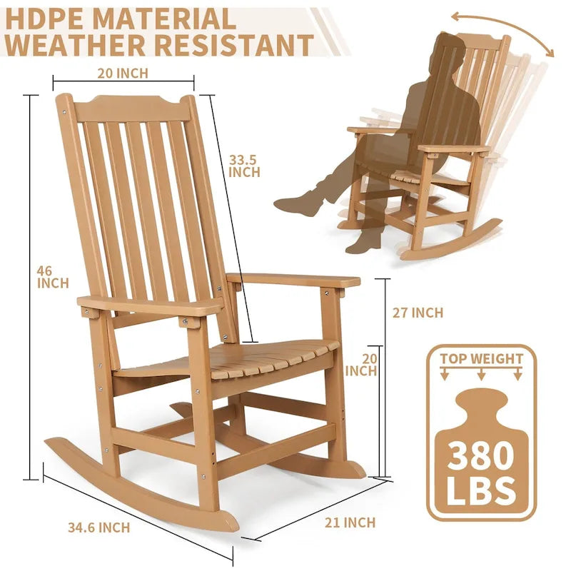 Vrakae Patio High-Back Rocking Chairs, 2-Piece, 21 x 34.6 x 46 Inches