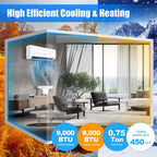 9000 BTU 17 SEER2 Ductless Mini Split Air Conditioner And Heater, 208-230V - White