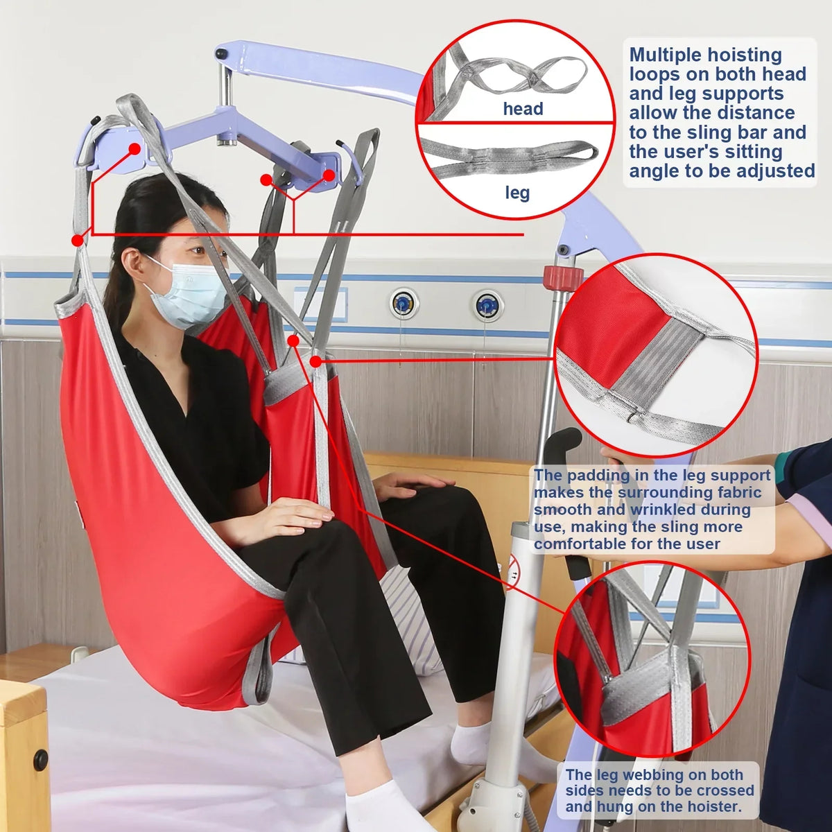 EZ Assistive Patient Lift Sling With Divided Leg, Red, Large, 500 lb Capacity