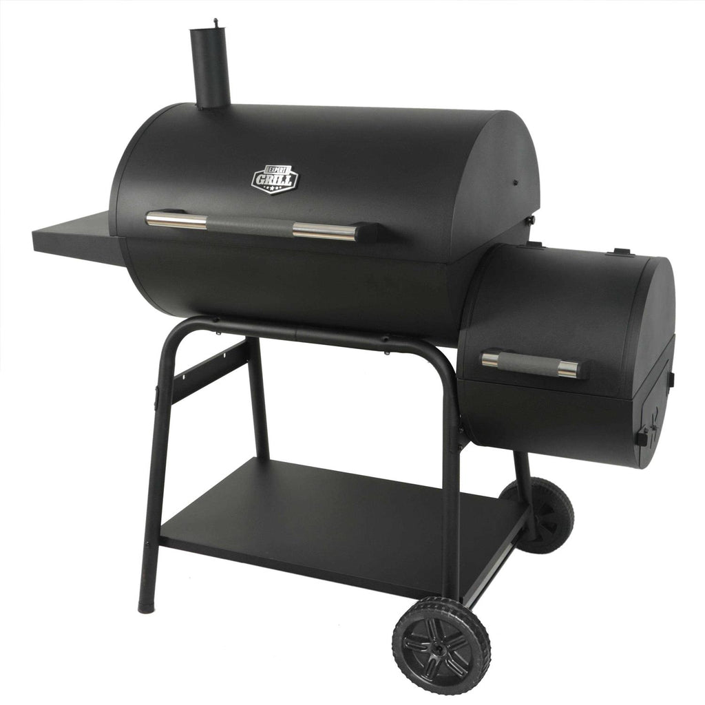Expert Grill 28in Offset Charcoal Smoker Grill With Side Firebox - Black