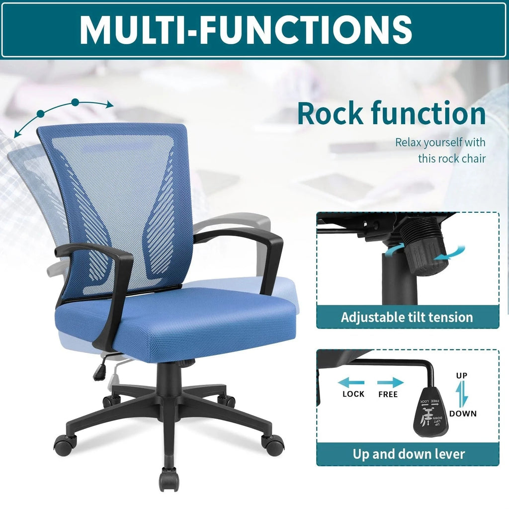 Ergonomic Mesh Mid-Back Office Chair With Adjustable Lumbar Support, 300 lbs Capacity