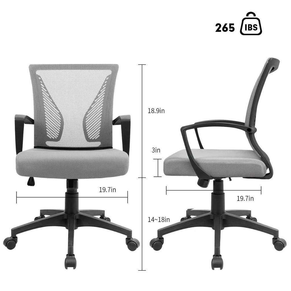 Ergonomic Mesh Mid-Back Office Chair With Adjustable Lumbar Support, 300 lbs Capacity