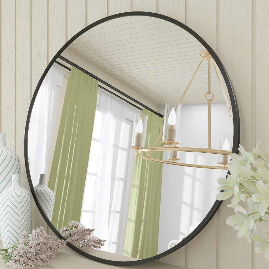 Round Metal Black Frame Bathroom Vanity Mirror - Wall Mounted