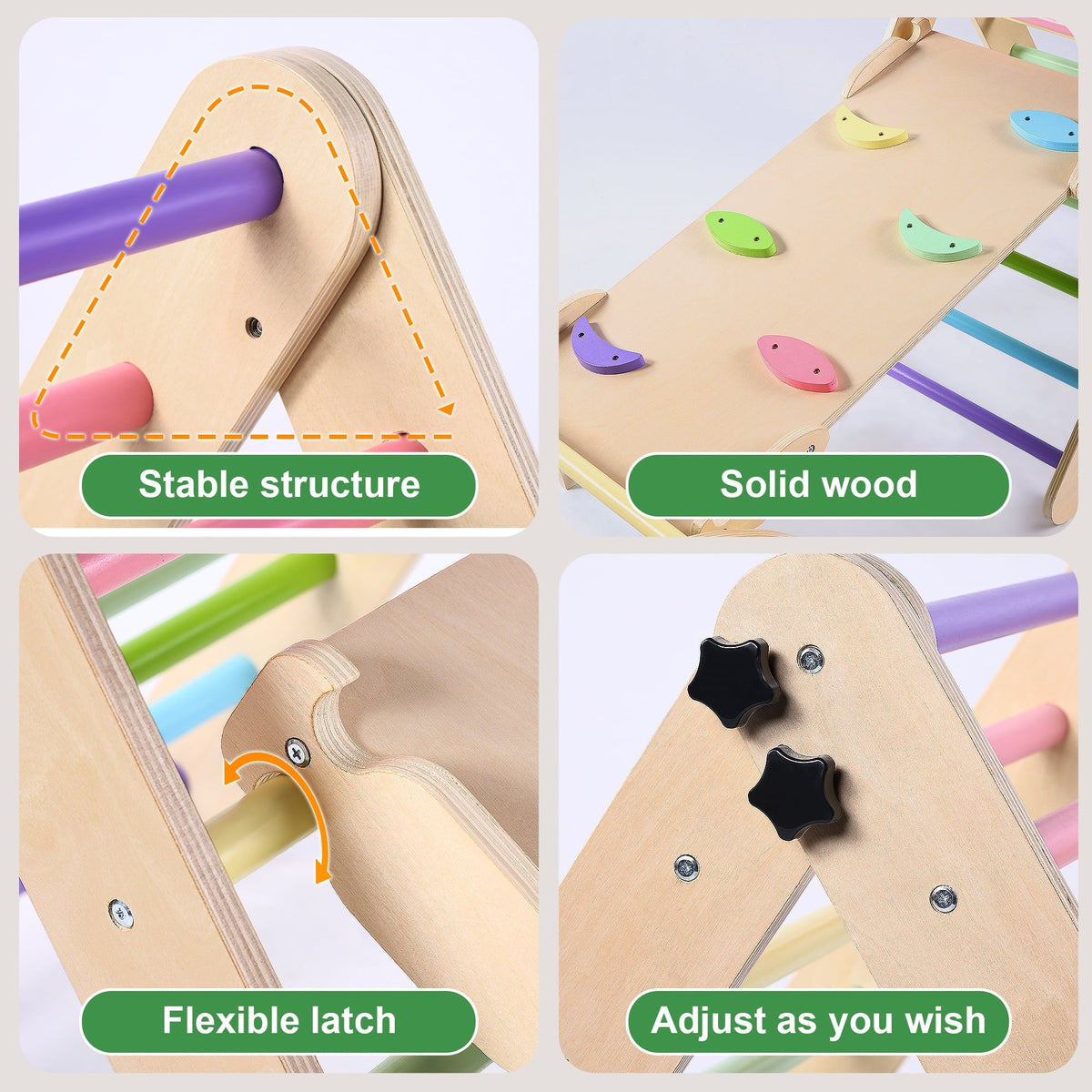 Lookfly 8-in-1 Foldable Pikler Triangle Climbing Set With Ramp - Natural-Color Or Multicolor