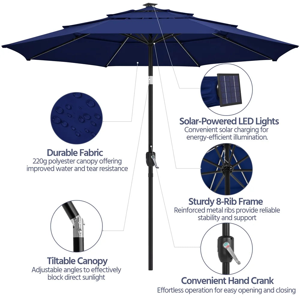 Renwick Outdoor Patio Parasol With Color-Changing LED Strip, Tan - 10 Ft
