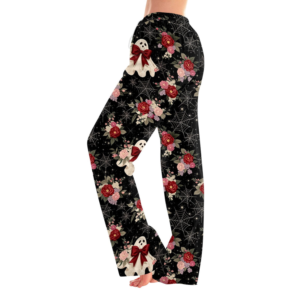 Fabrcox Halloween Womans Pajama Pants Ghost Pumpkin Candy Sleep Pants Women Fall Winter Festival Soft Lounge Pants for Women Khaki S
