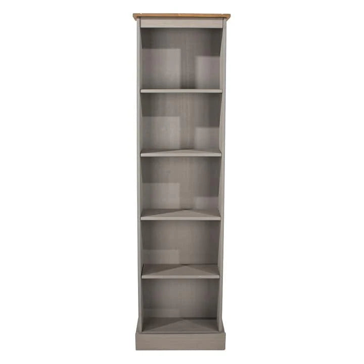 Tall Narrow Solid Pine Wood Bookcase With 5 Open Shelves
