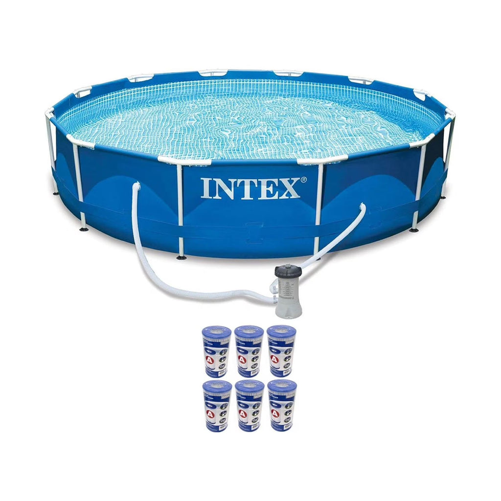 Intex Metal Frame Above Ground Swimming Pool With Filter And Cover, 12 Ft x 30 Inches - 28211EH