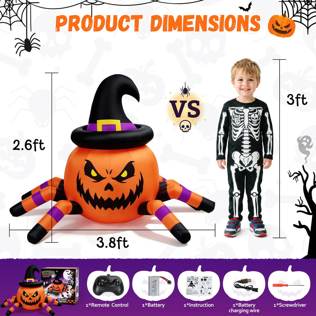 Firstness 2.4GHz Remote Control Car Halloween Inflatable Pumpkin Spider Blow ups Rc Car 360° Rotation, 3 Music and LED Lights, Aged 3+