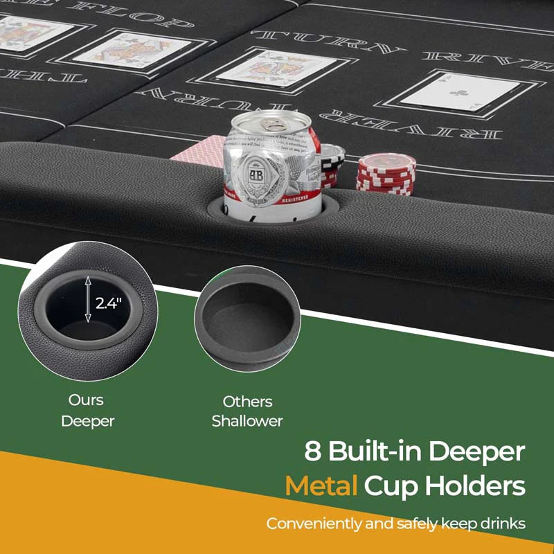 8-Player Foldable Poker Table, 72in With Cup Holders - Blue/Black/Green