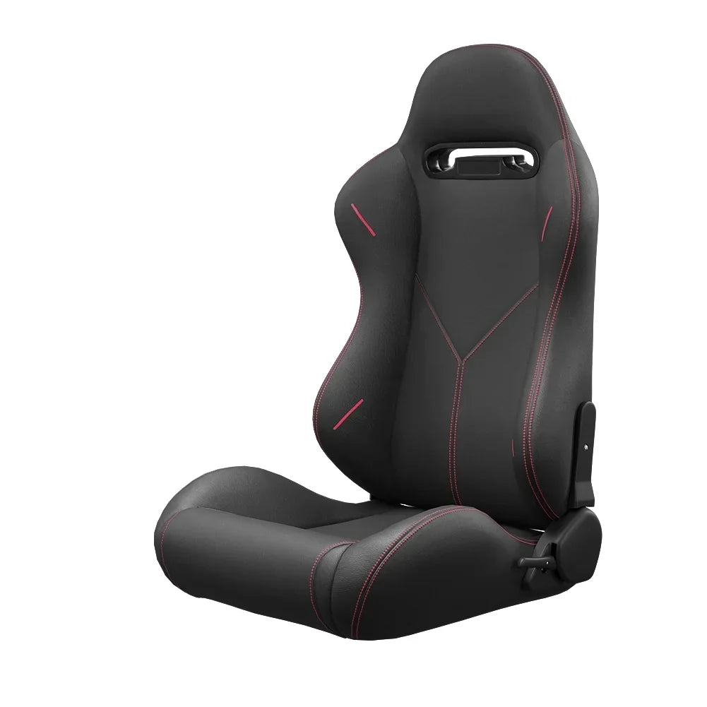 2PC Universal Reclinable Bucket Racing Seats With Adjustor Slider - Red PVC Leather