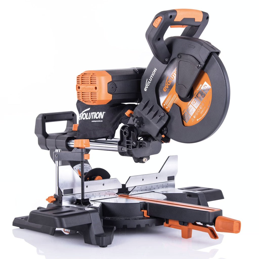 Evolution Dual Bevel Sliding Miter Saw With 10 in Multi-Material Cutting Blade - R255SMS-DB+