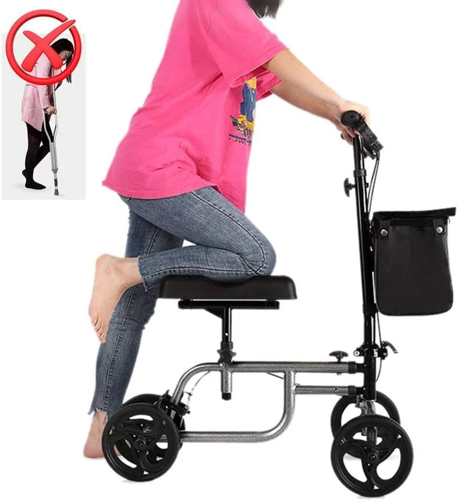 All Terrain Knee Scooter Walker With 4 8-Inch Wheels And Storage Bags