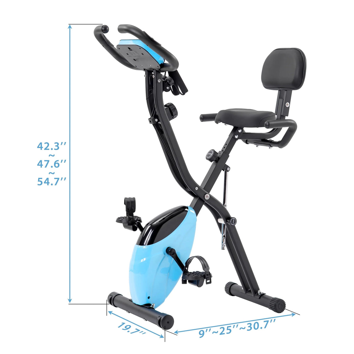 Foldable Magnetic Upright And Recumbent Exercise Bike, Light Blue