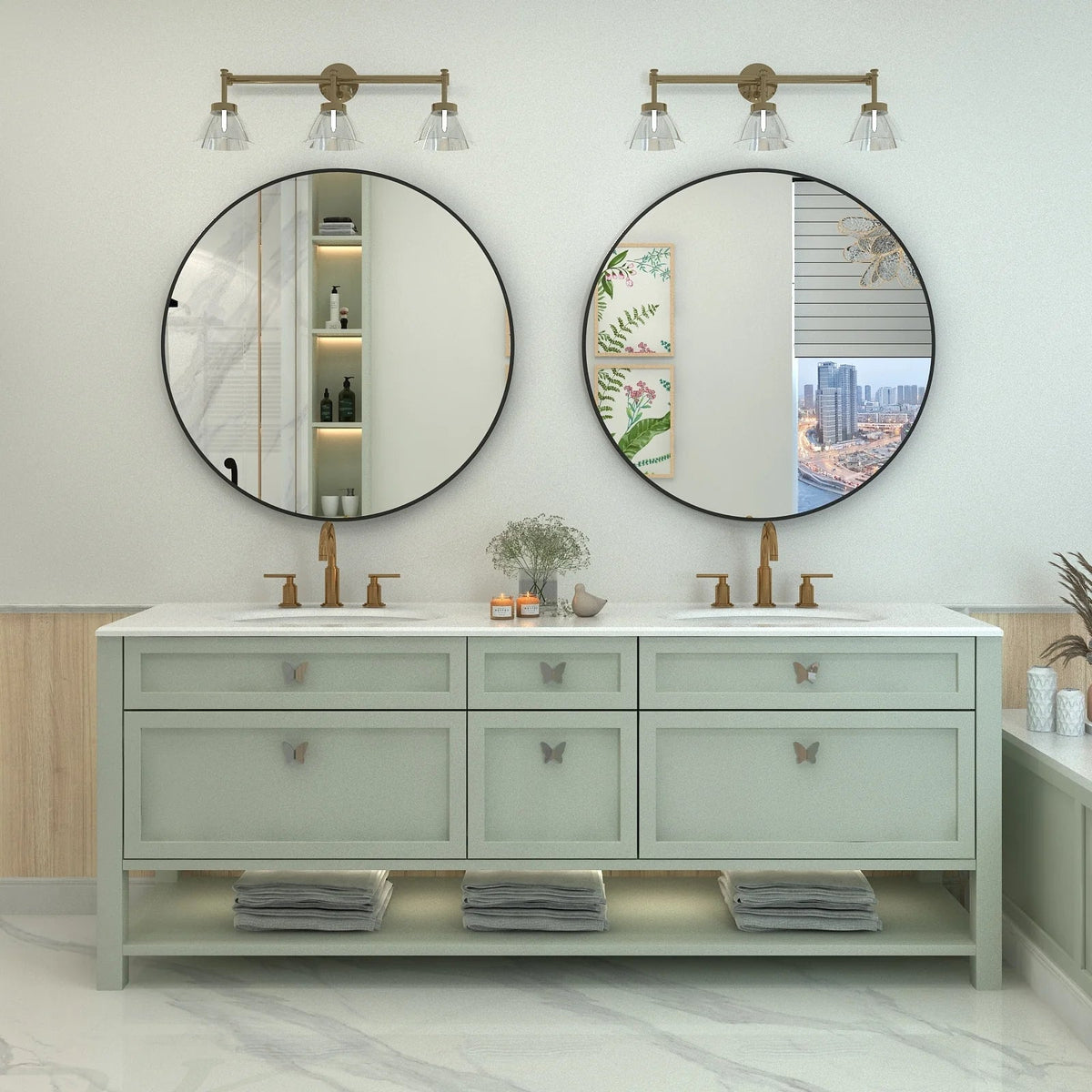 Round Metal Black Frame Bathroom Vanity Mirror - Wall Mounted