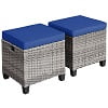 Costway 2-Piece Patio Rattan Cushioned Ottoman Set, 16 x 16 x 18 in, Turquoise