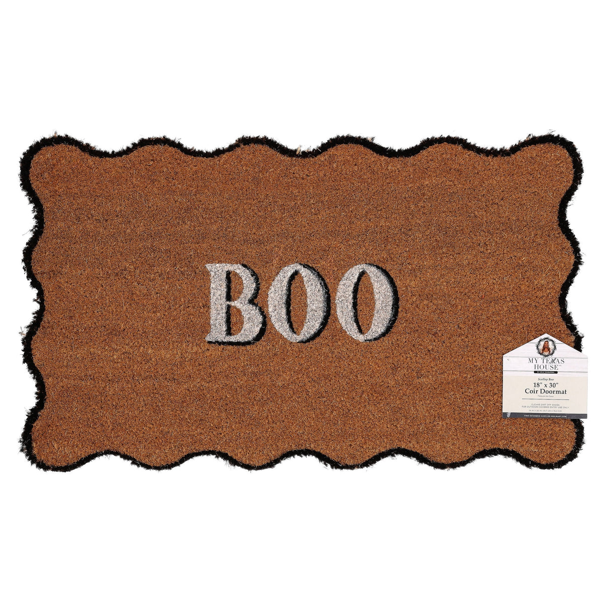 My Texas House Halloween Multicolor Scallop Boo Outdoor Coir Doormat, 18" x 30"