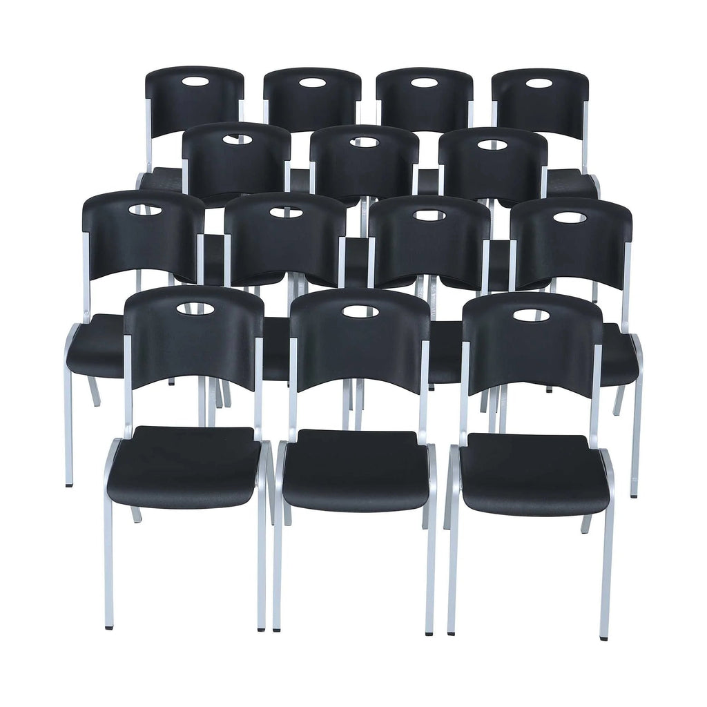 Lifetime Steel-Framed Indoor/Outdoor Commercial Grade Stacking Chairs, Black & Silver, Set Of 14 - 80569