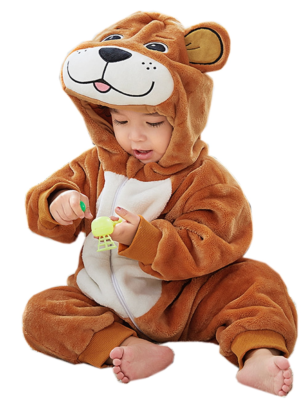 WIBACKER Infant Toddler Dinosaur Animal Fancy Dress Costume Baby Winter Flannel Hooded Romper Christmas Halloween Cosplay Jumpsuit