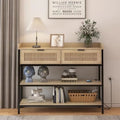 AYFDEGT Entryway Table With 2 Drawers, Outlets, USB Ports, Shelves & LED Lights - Black