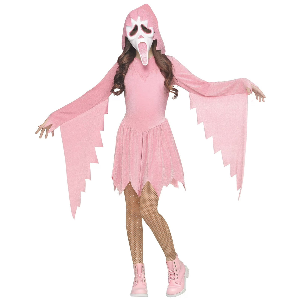 Satmonnus Pink Glitter Ghost Halloween Costume for G'irls, Hooded Ghost Costume Dress with Mask, Spooky Horror Halloween Party Cosplay Outfit for Masquerade and Themed Events