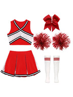 renvena irls Cheer Dance Costume Halloween Sleeveless Crop Top Pleated Skirt Cheerleading Uniform Dress A Red 8