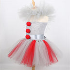 Girls Clown Tutu Dress Costume with Balloons and Gloves, Toddler Kids Clown Costume Outfits Halloween Party