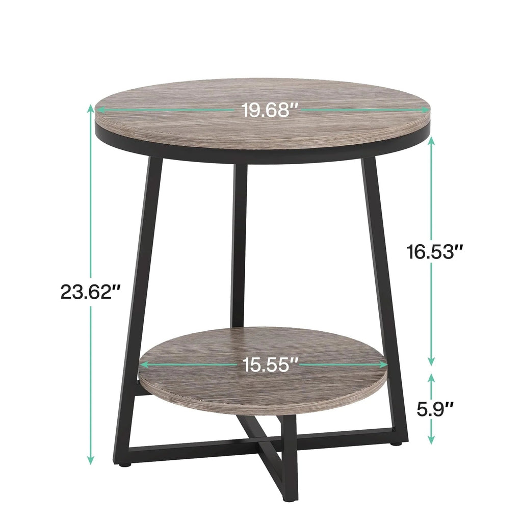Industrial Round End Table With 2-Tier Storage