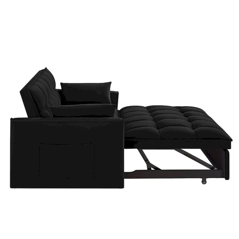 4-in-1 Velvet Pull-Out Sleeper Sofa Bed Loveseat With Reclining Backrest And 2 Side Pockets