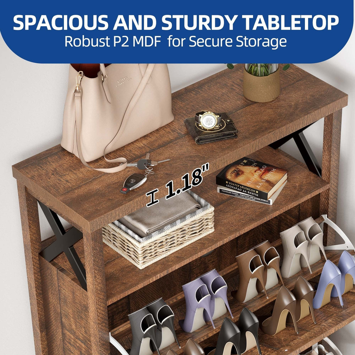 Shoe Storage Cabinet Organizer With 2 Compartments, 9.8 x 31.5 x 43.5 Inches