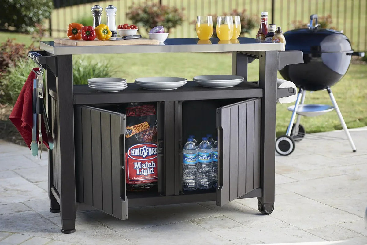 Keter Outdoor Rolling Prep And Bar Cart, Resin - Dark Brown
