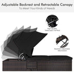 Cushioned Rattan Outdoor Chaise Lounge Chair With Folding Canopy, Flip-Up Tea Table And 5 Positions