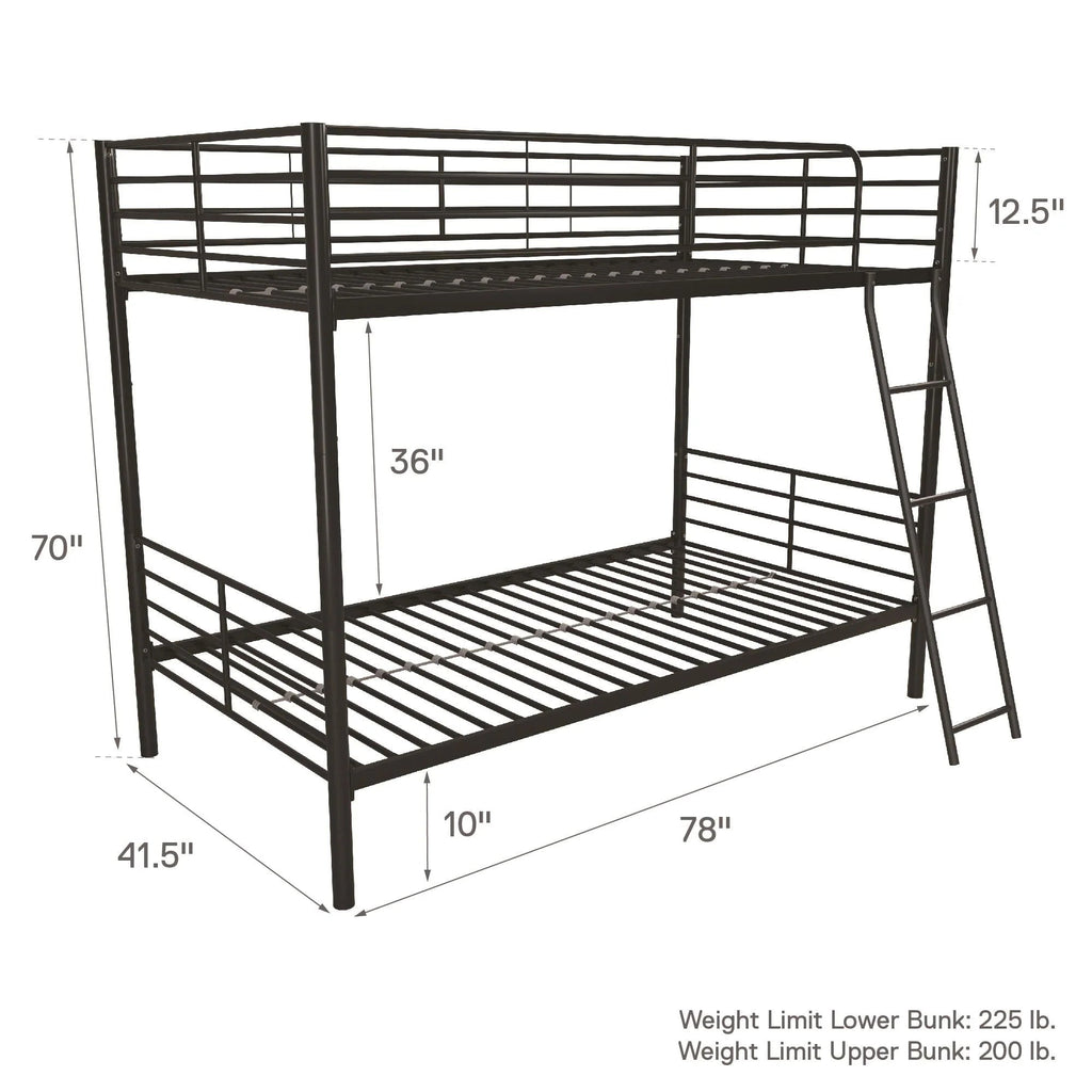 Mainstays Convertible Twin Over Twin Metal Bunk Bed - Black
