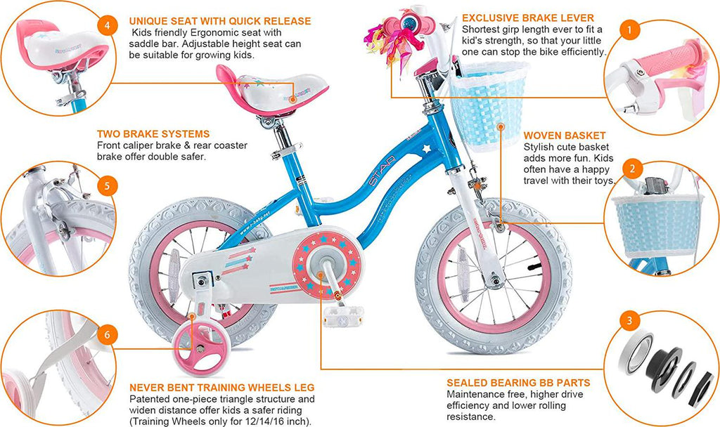 Royalbaby Girls' Kids Bicycle With Basket And Training Wheels, Blue, 16 In