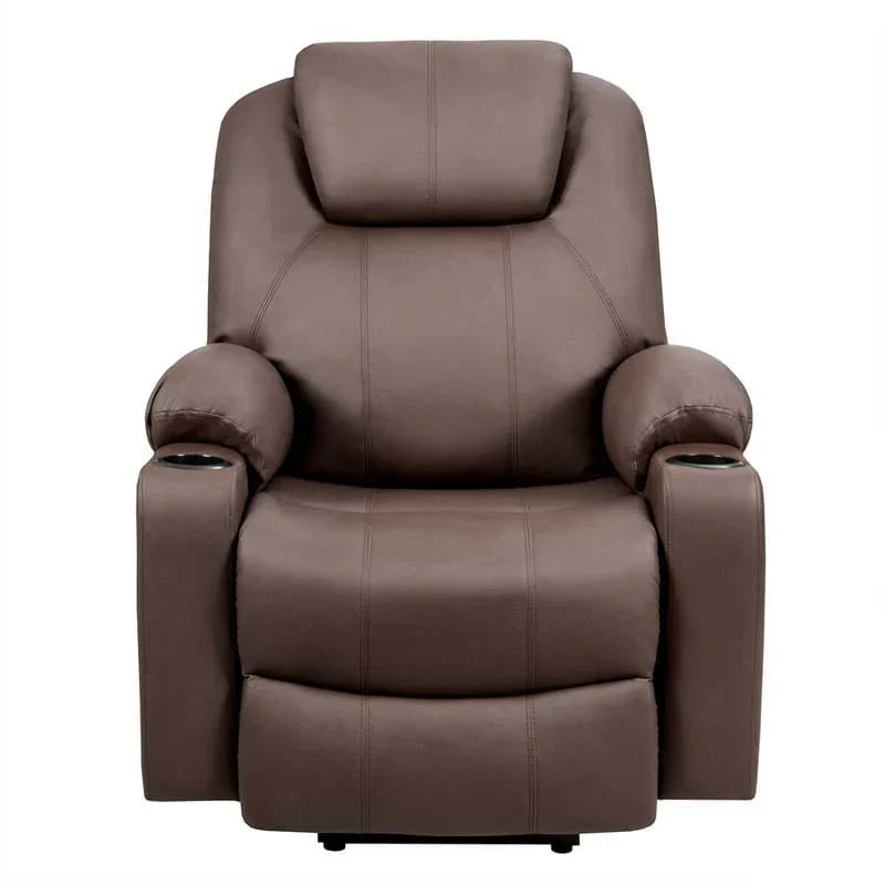 Electric Power Lift Recliner Chair With Leather Massage, Lumbar Heating, 8 Vibrating Nodes, Cup Holders And USB Port