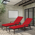 Costway 2 PCS Patio Rattan Chaise Lounge Chairs With Adjustable Backrest And Cushions - Red