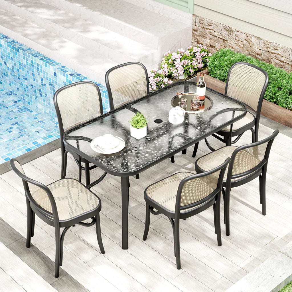 Arlopu Rectangular Patio Dining Table With 5mm Tempered Glass Top