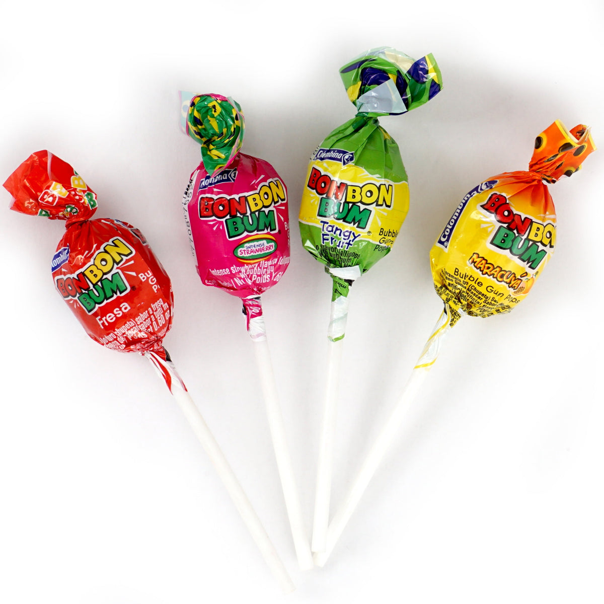 Bon Bon Bum Assorted Flavors Candy Lollipops, 1 Pound Bulk Candy (Approx. 22 pcs.), Individually Wrapped Lollipops with Bubble Gum Center, The Hampton Popcorn & Candy Company