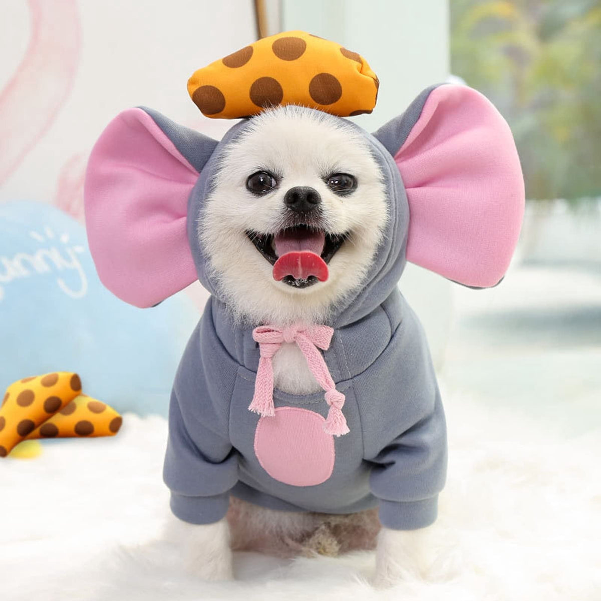 WILLED Halloween Big Ear Mouse Dog Hoodies, Cute Cheese Warm Pet Costume for Small Medium Dogs, French Bulldog, Chihuahua, S (Chest 53cm/ 20.8")